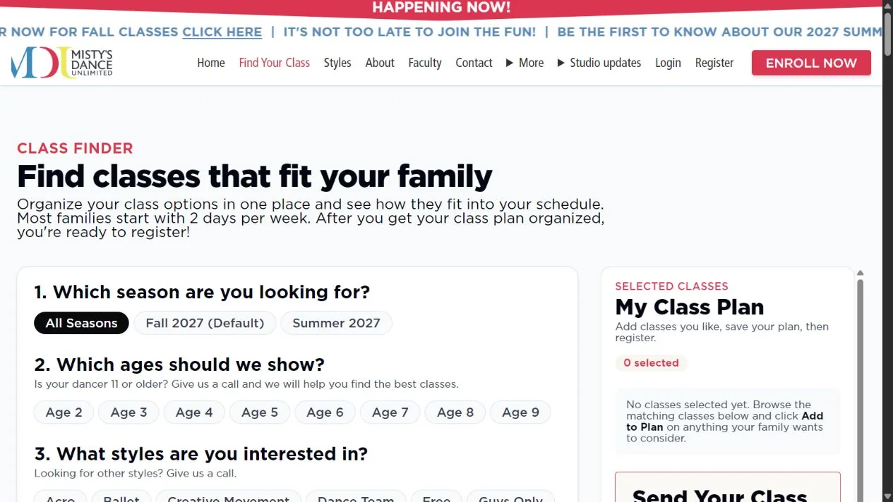 Denlie Platform class finder and family class plan